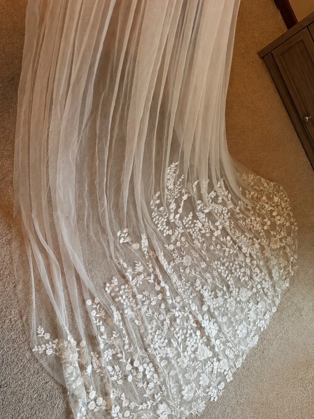 Ivory Bridal Veil with Wild Flower Floral Lace Edge